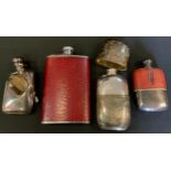 An Edwardian silver plated hip flask, pull cup cover, chased floral decoration, PA & SS; others