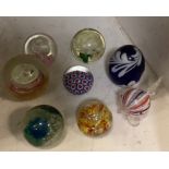 Glass Ware - Paperweights; press moulded boat shaped flower trough; dressing table sets; etc