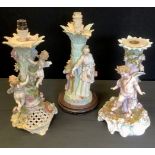 A German figural lamp bases, in pastel tones, 32cm high, c.1880; others (3)