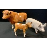 A Beswick model Guernsey Bull, Ch Sabrina's Sir Richmond 14th, gloss; similar calf; Pig Ch Wall