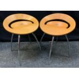 A pair of Lyra Magis bent wood and chrome stools, 55cm high, 42.5cm diameter (2)