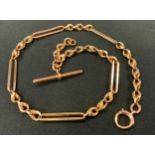 A 9ct rose gold fancy link Albert Chain necklace, T bar stamped 375, 39cm long, 21g