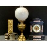 A belge noir and red marble mantel clock, cream dial, Arabic numerals, architectural case c.1890;