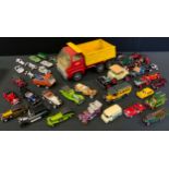Diecast and other Vehicles - Tonka Tipper Truck; others smaller; static metal cars; Hublou car;