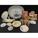 A Beswick celery dish; a Royal Winton dish; Moorcraft seven dwarves; Pendelfin; Commemorative