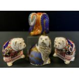 A Royal Crown Derby paperweight Bulldog, gold stopper; another conforming ; King Charles Spaniel