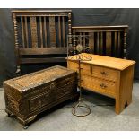A carved camphor wood blanket chest, 88cm wide x 42cm deep x 47.5cm tall; a satinwood chest of