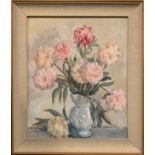 Impressionist School, 20th century, A Vase of Peonies, oil on canvas laid onto board, 62cm x 51cm.