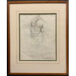 A sketch in the manner of Lucian Freud, bears signature, nude torso study, pencil sketch, 24cm x