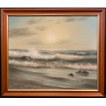 C. Barrett, Dawn light over the Atlantic shore, signed, oil on canvas, 50cm x 60cm.