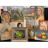 Paivio Westerlund Knighton, a portfolio of small oils on board, some preparatory works, still life