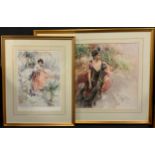 Gordon King, by and after, lady with black cat, coloured print, signed in pencil to margin, 436/850,