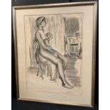 Sutherland, 'In the studio, study of a seated nude', signed, charcoal sketch, 52cm x 38cm.