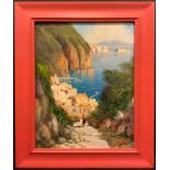 G. Villa, The Cliffs of Capri, signed, oil on board, 30cm x 24cm.