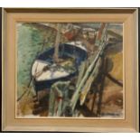 Ken Johnson (mid 20th century British school), The Blue Boat, signed, dated 1960, oil on board,