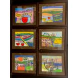 British Modern school, a set of seven abstract compositions, with boats, oil on paper, 20cm x