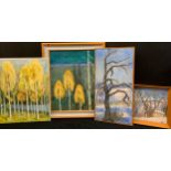 Paivio Westerlund Knighton (active 1968 - 1986), Three Golden Birches, Finland, signed, oil on