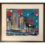 Lora Redman (contemporary) New York Skyline signed, mixed medium, 36.5cm x 43cm
