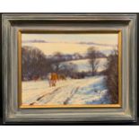 Stephen Hawkins A Winter Landscape with Cattle signed, oil on canvas, 29cm x 39cm