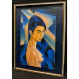 Samson, Cubist Nude, signed, oil on board, 25cm x 15cm.