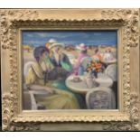 Josefina Coderch (bn 1934) 'French Riviera Ladies', signed, oil on canvas, 46cm x 55cm.