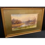 English School (late 19th century) A Lowland River monogrammed A M S, watercolour, 21cm x 37.5cm
