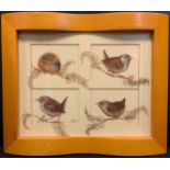 Jan Ferguson, Wren, fledgling to adult, four studies framed as one, signed, watercolour and