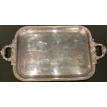 A large early 19th century plated Rococo Revival two handled rectangular serving tray, c.1830,