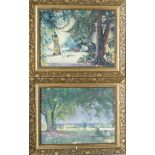 John Hatfield (second-half, 20th century) A pair, Summer in the Park signed, oil on boards, 31cm x