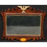 A 19th century parcel-gilt mahogany and marquetry landscape Vauxhall looking glass, shaped border