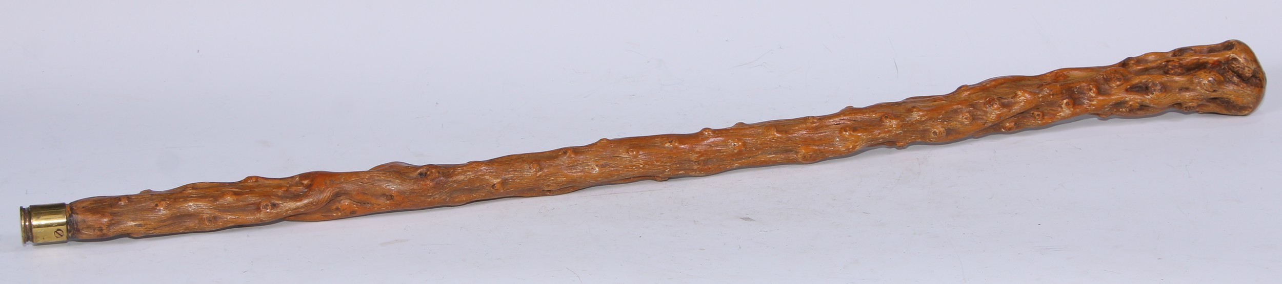 A 19th century rustic thornwood walking stick, later presentation roundel for Wellingborough Golf