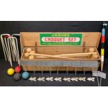 A Jacques London Croquet set, wooden crate, string carry handles, 111cm wide