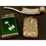 A late 19th century silver plated boatswain's whistle; an EPNS vesta case; a lady's musical