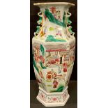 A Chinese famille rose polychrome hexagonal vase, 43cm, unmarked, 20th century