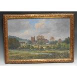 John W. Gough (20th century) Castle and Village signed, oil on board, 50cm x 75cm