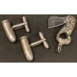 A pair of silver coloured metal novelty cufflinks, of military interest, each as a bullet; a cheroot