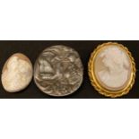 A yellow metal mounted cameo brooch, etc (3)