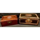 A Chinese carved hardwood casket, 36.5cm wide; another, mahogany jewellery box, 32cm wide (2)