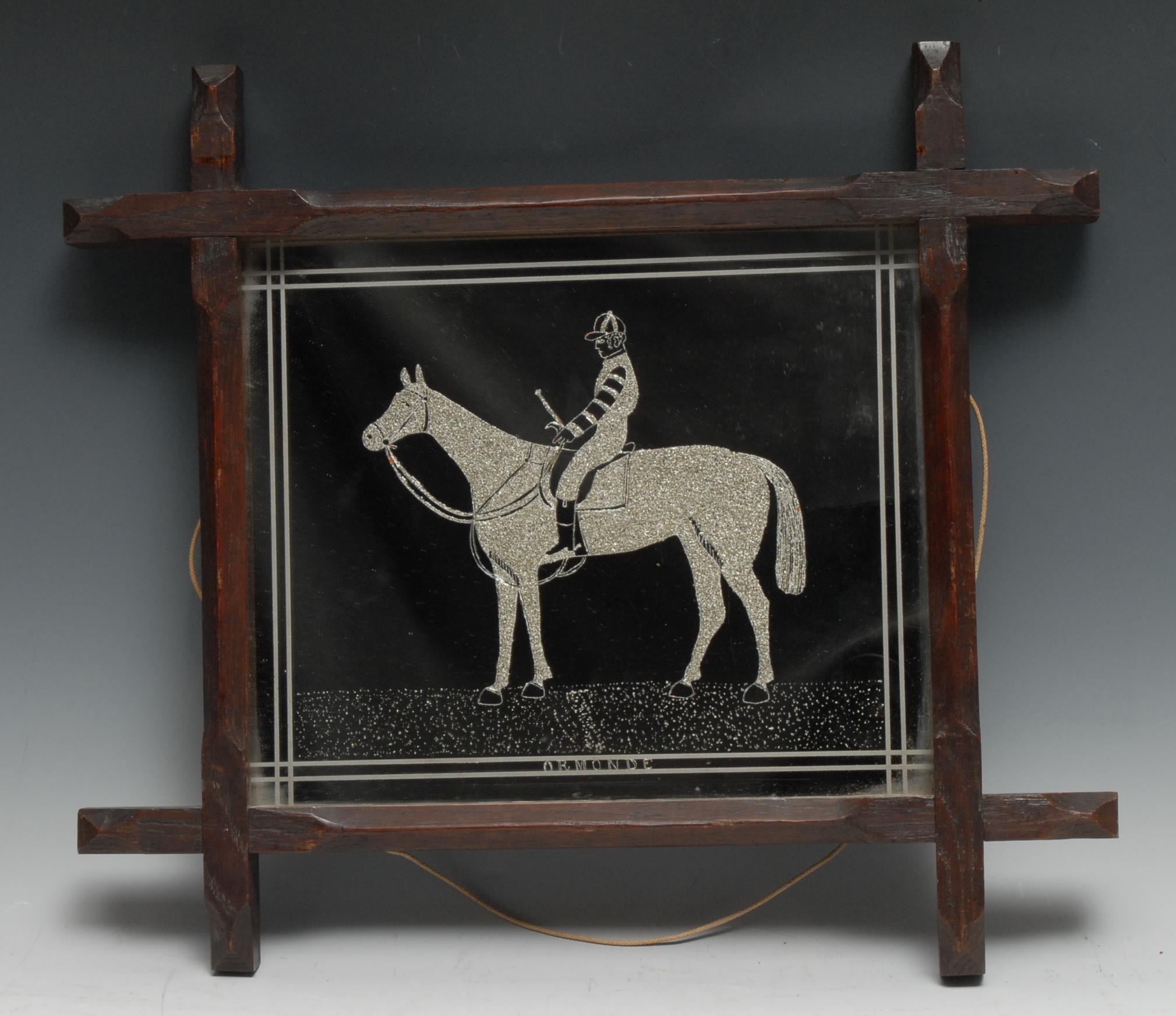 Folk Art - a late 19th century novelty equestrian looking-glass, the rectangular mirror plate