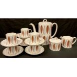 A Susie Cooper Hyde Park pattern coffee set for six, including coffee pot cream jug and sucrier