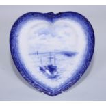 A Royal Crown Derby heart shaped dish, painted in the manner of W.E.J. Dean, with sailing boats