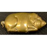 A 19th century brass novelty vesta case, as a pig