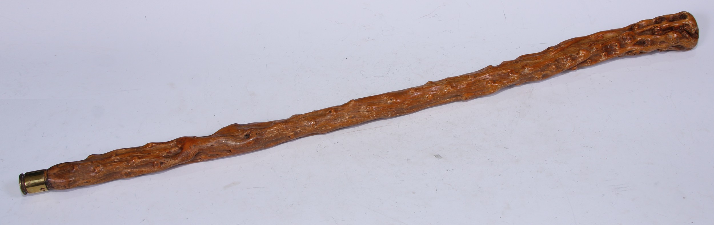 A 19th century rustic thornwood walking stick, later presentation roundel for Wellingborough Golf - Image 2 of 3