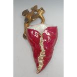 An English porcelain wall pocket, surmounted with bird on branch, in gilt, 27cm high, c.1870