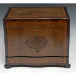 A 19th century French kingwood crossbanded and brass marquetry serpentine liqueur cabinet, hinged