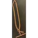 A 9ct rose gold curb link Albert chain, T-bar and clasps, 32.2g