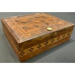 A Victorian Tunbridge ware and rosewood rectangular work box, c.1870