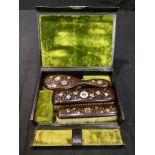 An unusual 19th century rosewood and mother of pearl marquetry dressing set, comprising a