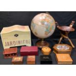A Repogle World Classic Series desk globe, 43cm; a Ceylonese carved wooden and painted fruit bowl on