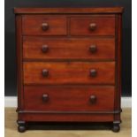 A Victorian chest, of two short and three long drawers, later top, turned handles, turned feet,